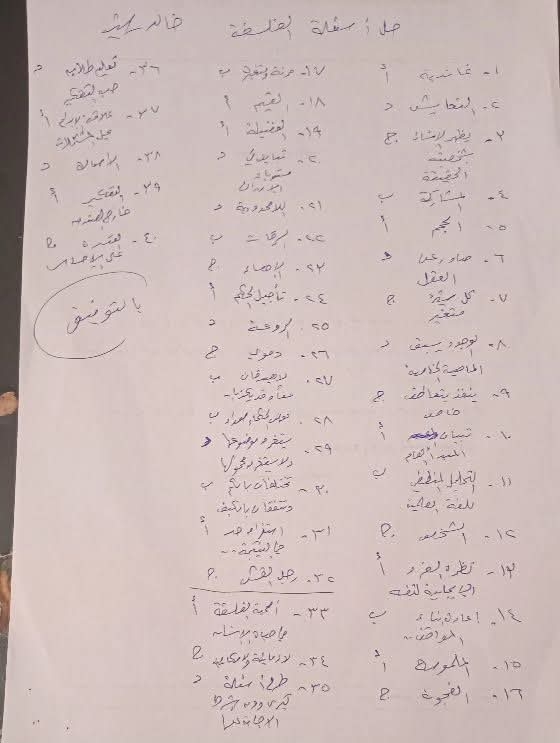سلم تصحيح أسئلة فلسفة أدبي سوريا